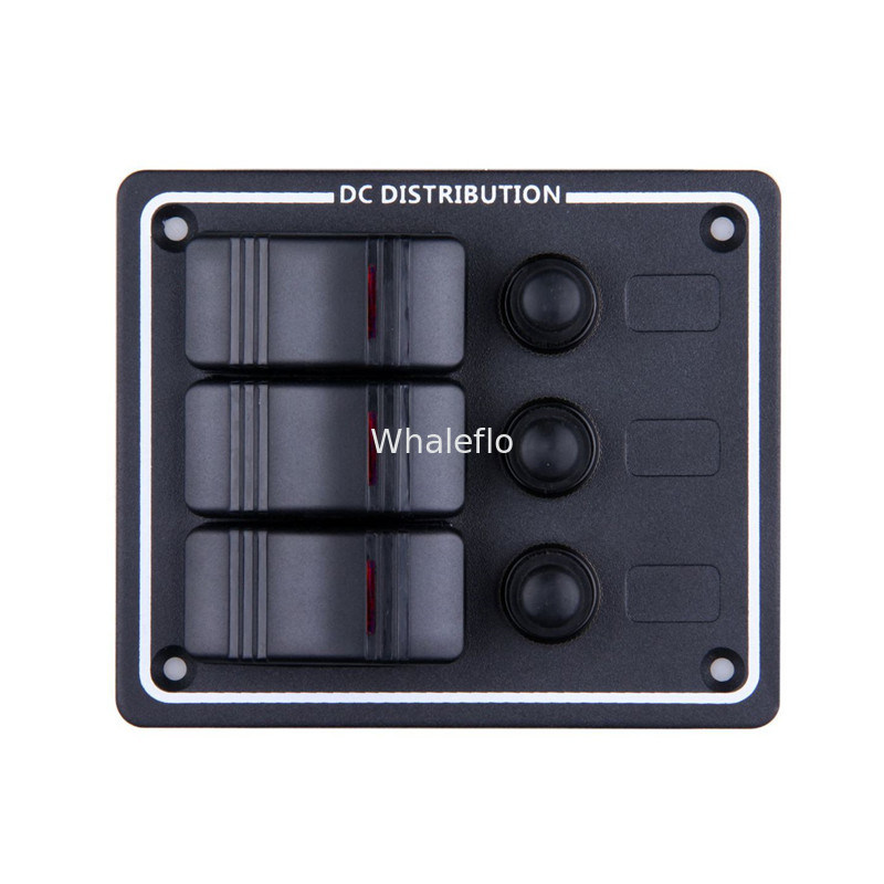Whaleflo Boat Caravan Black 3 Gang LED Rocker Switch Panel DC12V Overload Protection Breakers Horizontal